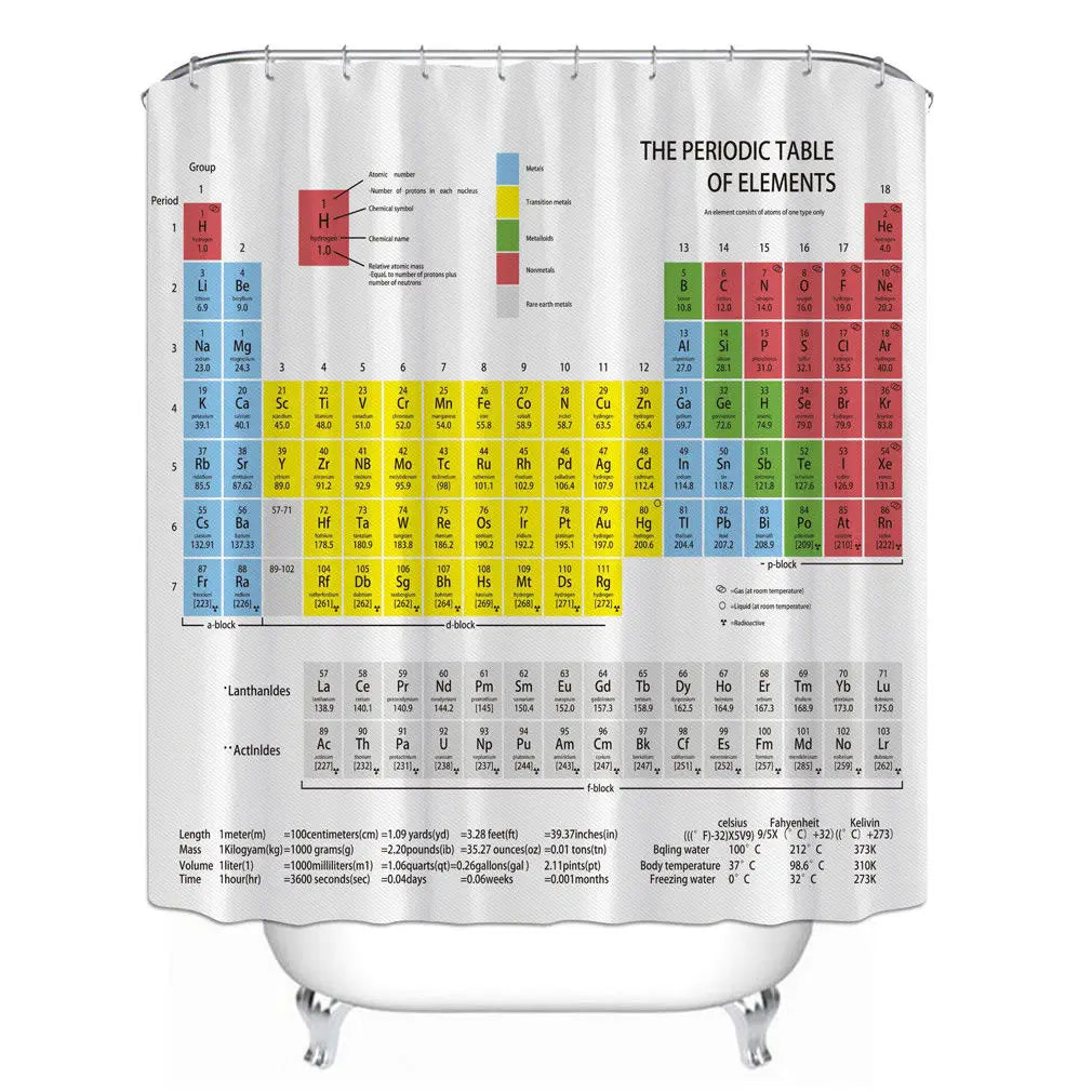 Periodic Table of Elements Bathroom Curtains Waterproof 3D Print Shower Curtain White Fabric Curtain For The Bath