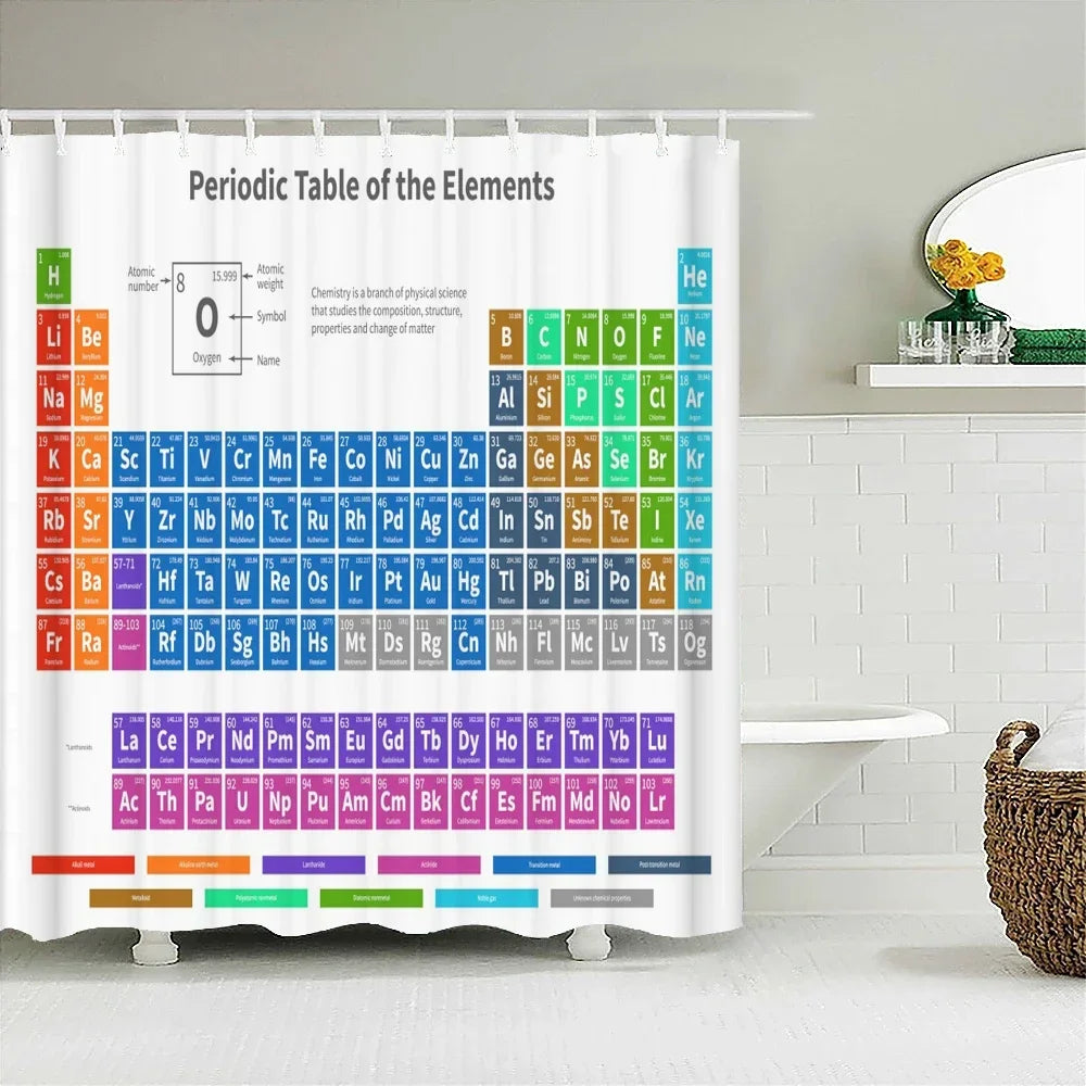 Periodic Table of Elements Bathroom Curtains Waterproof 3D Print Shower Curtain White Fabric Curtain