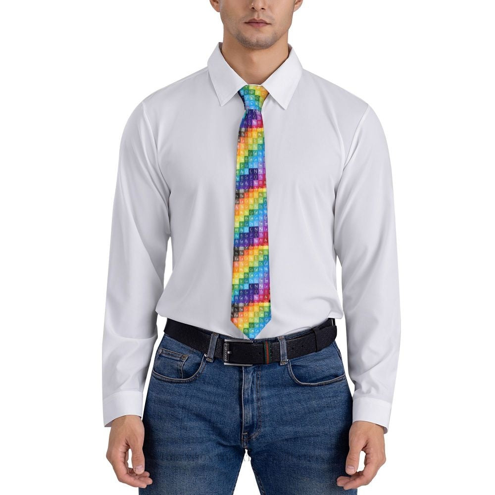 Periodic Table of the Elements Rainbow Gradient Men Ties 3D Printed Hip-Hop Street Business Wedding Party Shirt Accessories