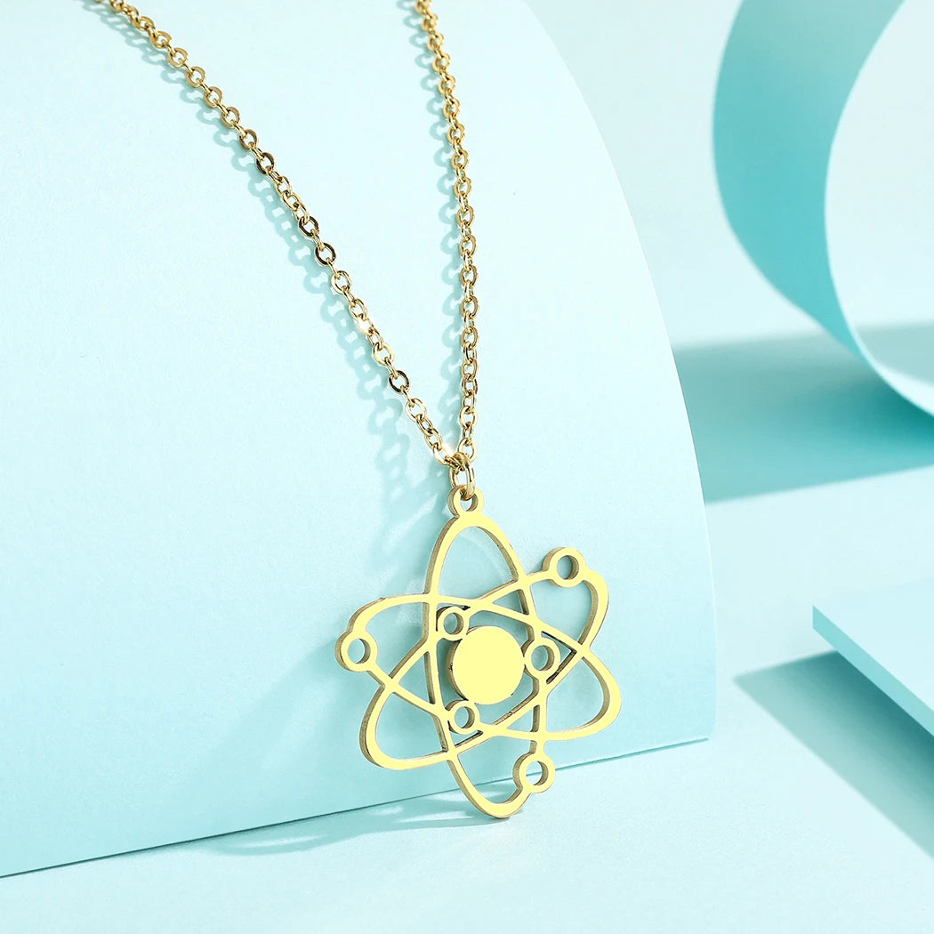 QIMING Stainless Steel Carbon Atom Pendant Necklace For Women Planet Physics Science Jewelry Greek Necklace Gift