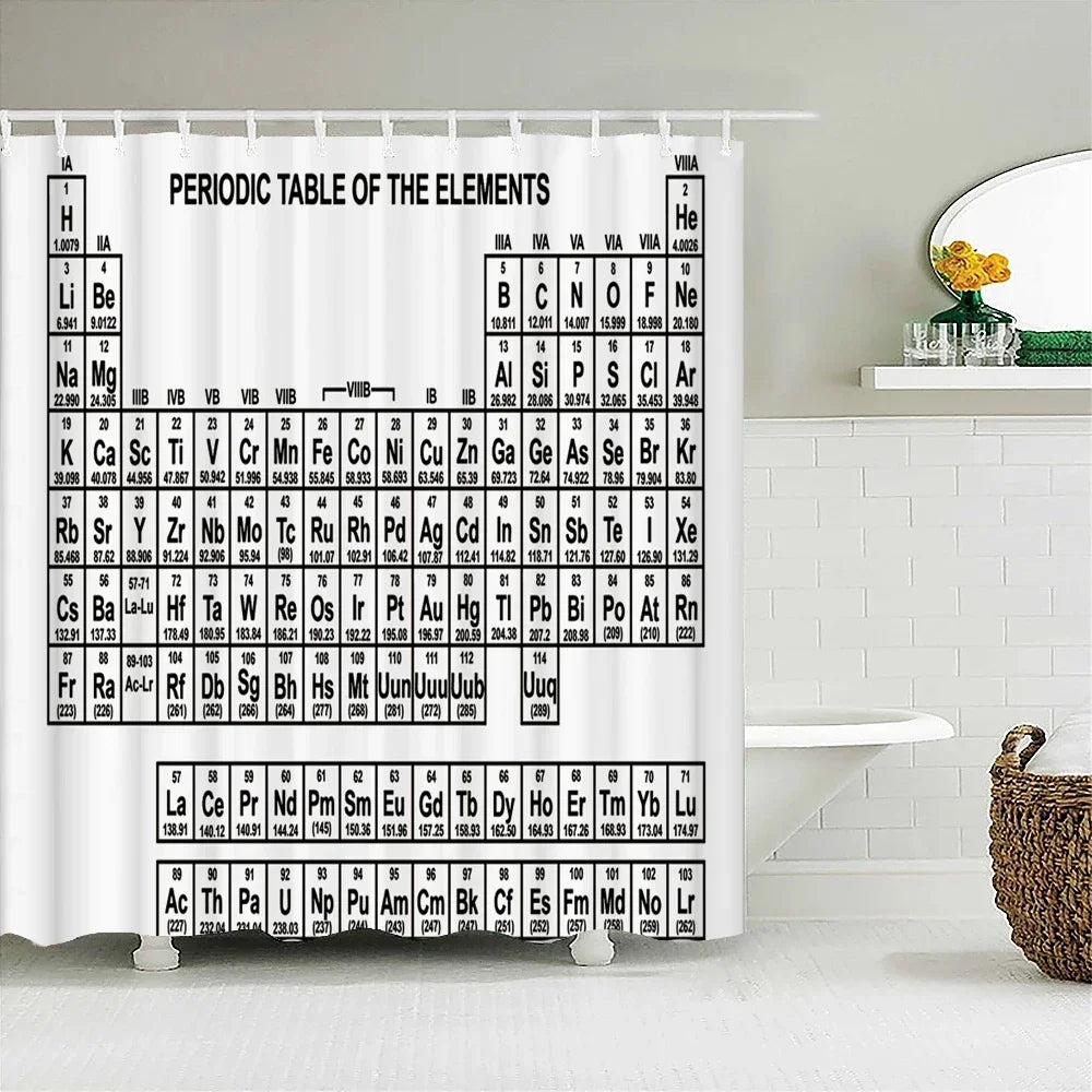 Periodic Table of Elements Bathroom Curtains Waterproof 3D Print Shower Curtain White Fabric Curtain