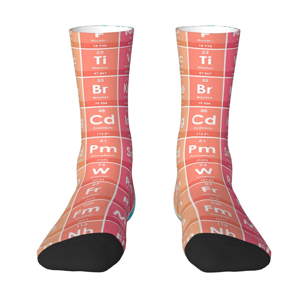 Funny Men's Socks Harajuku Vintage Periodic Table of the Elements Hip Hop Casual Crew Sock Gift Pattern Printed