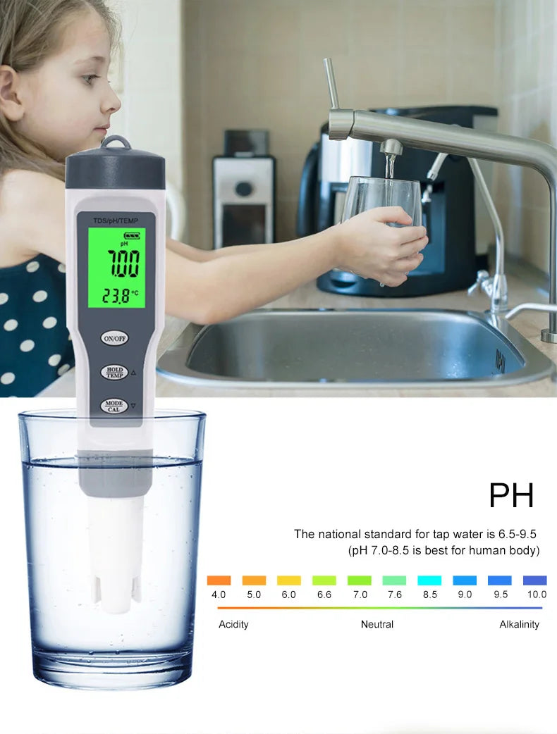 3 IN 1 PH Meter Water Quality Tester pH/TDS/TEMP Digital LCD EZ 9901 Monitor Tester For Pools, Drinking Water, Aquariums