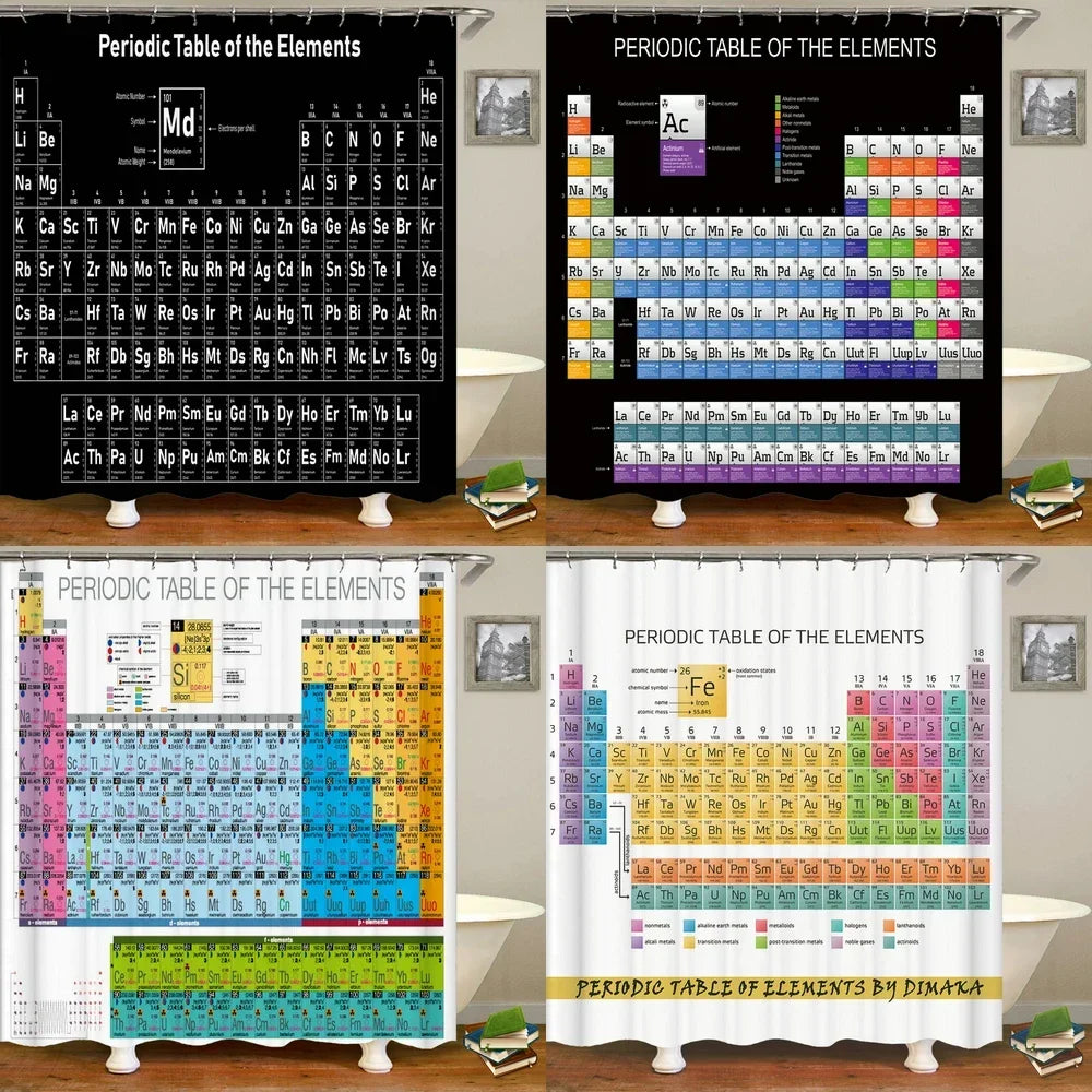 Periodic Table of Elements Bathroom Curtains Waterproof 3D Print Shower Curtain White Fabric Curtain