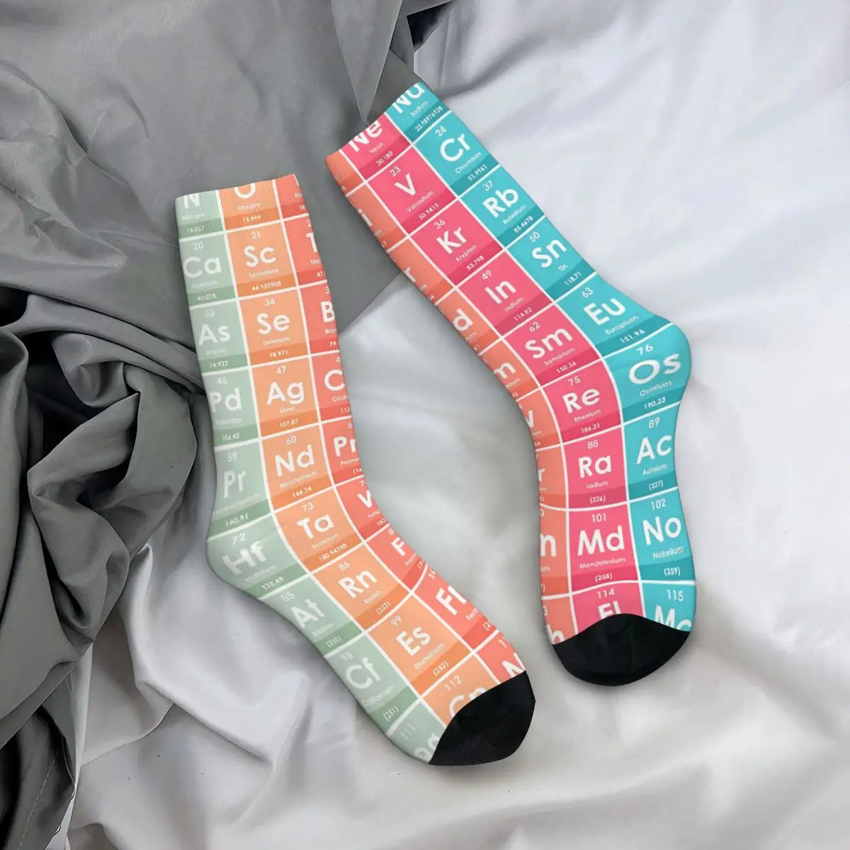 Funny Men's Socks Harajuku Vintage Periodic Table of the Elements Hip Hop Casual Crew Sock Gift Pattern Printed