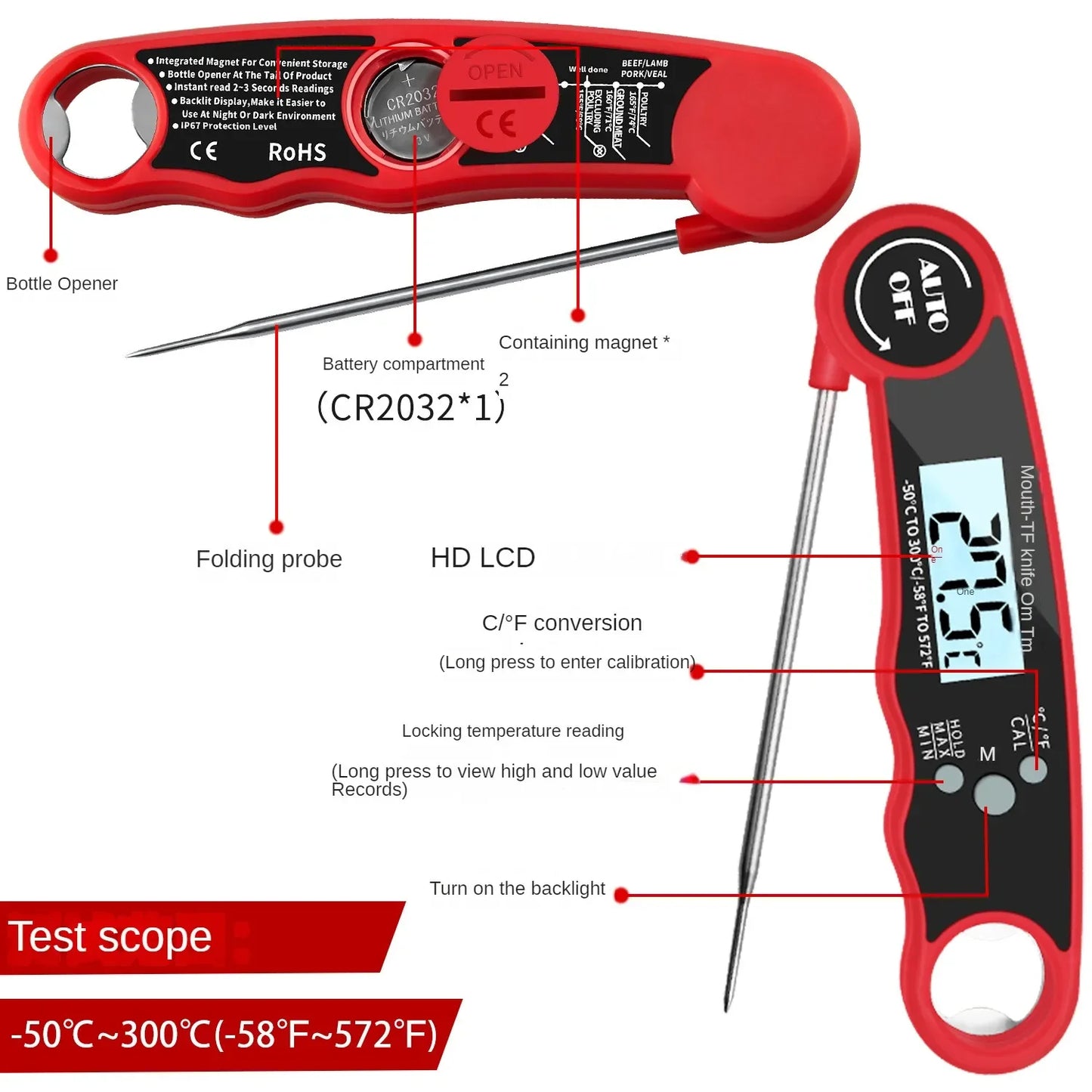 Tp700 Digital Remote Wireless Thermometer Probe Temperature Manually Set