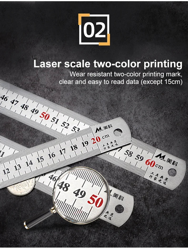 15cm/20cm/30cm/50cm Stainless Straight Ruler Steel Double Side Centimeter Inches Scale Metric Ruler Tool School Supplies Rulers