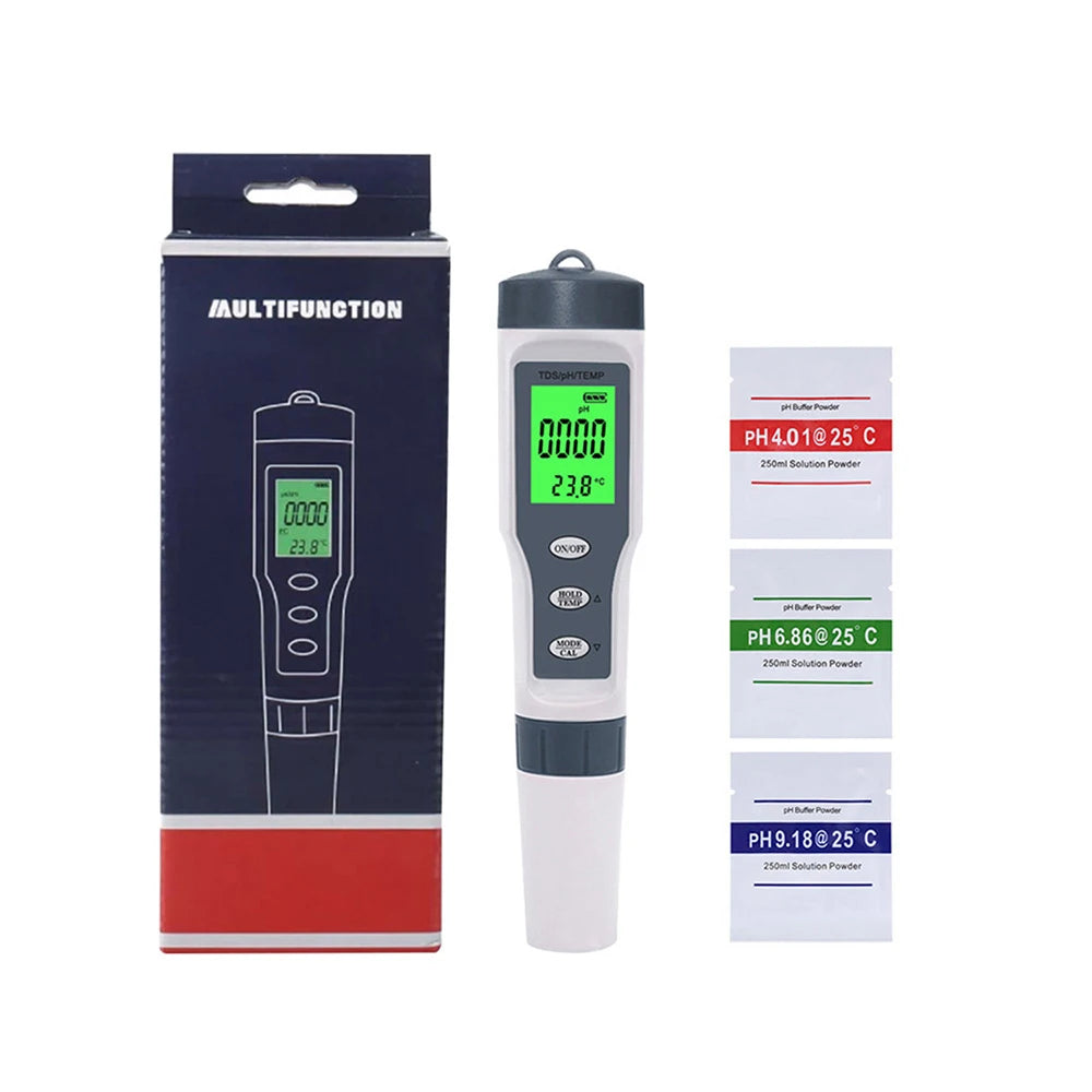 3 IN 1 PH Meter Water Quality Tester pH/TDS/TEMP Digital LCD EZ 9901 Monitor Tester For Pools, Drinking Water, Aquariums