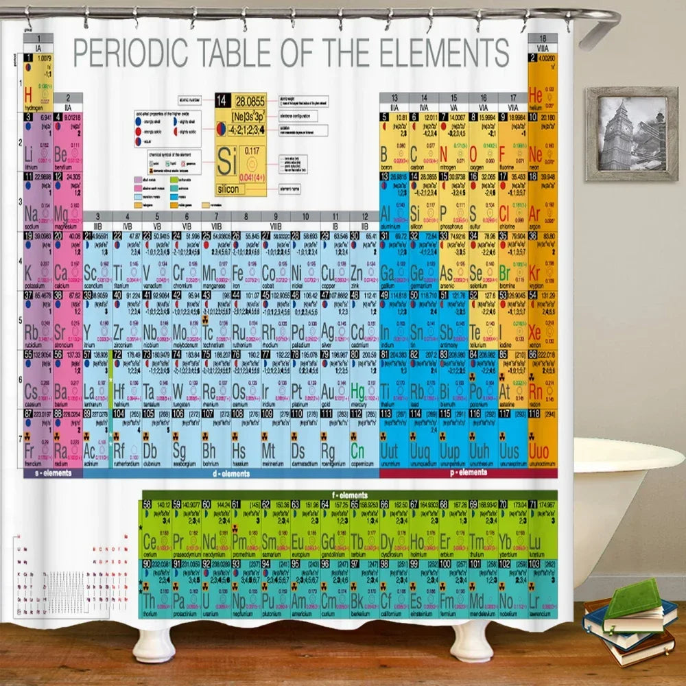 Periodic Table of Elements Bathroom Curtains Waterproof 3D Print Shower Curtain White Fabric Curtain