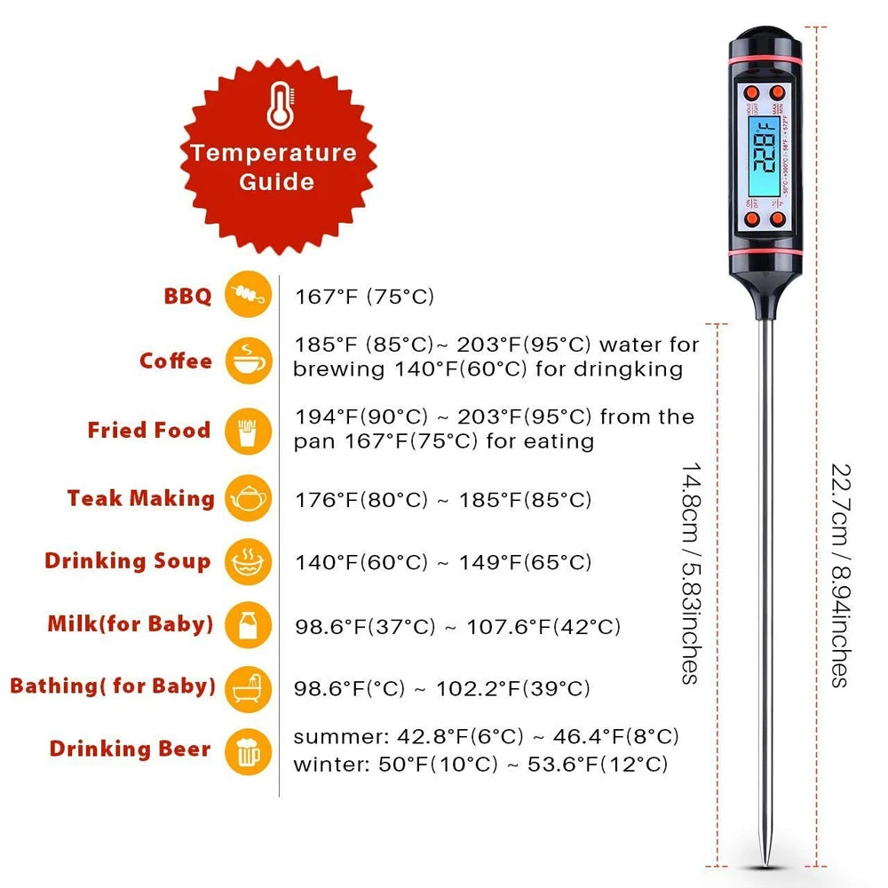 New Professional Digital Thermometer 304 Stainless Steel Probe Tools