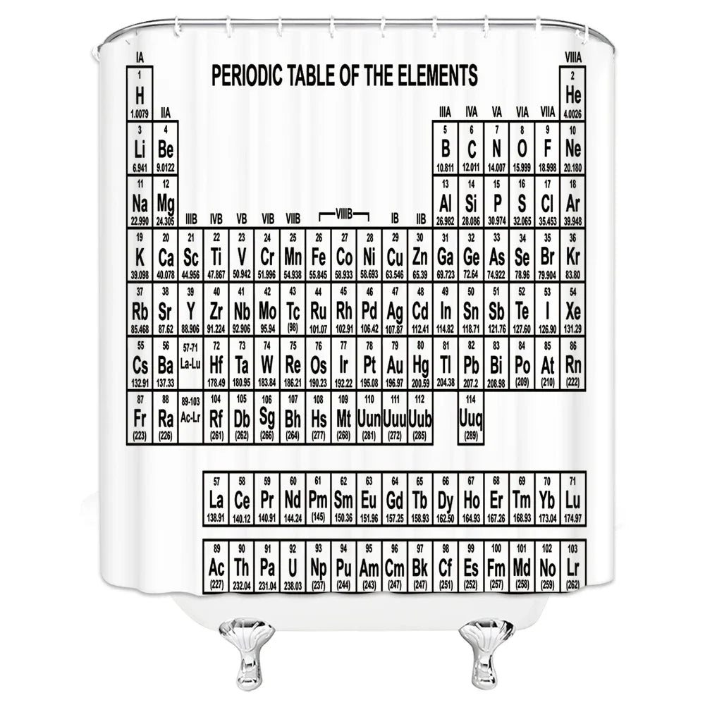 Periodic Table of Elements Bathroom Curtains Waterproof 3D Print Shower Curtain White Fabric Curtain