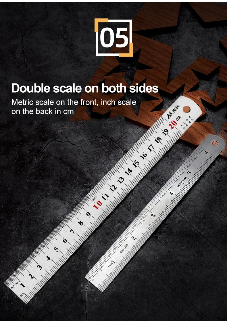 15cm/20cm/30cm/50cm Stainless Straight Ruler Steel Double Side Centimeter Inches Scale Metric Ruler Tool School Supplies Rulers