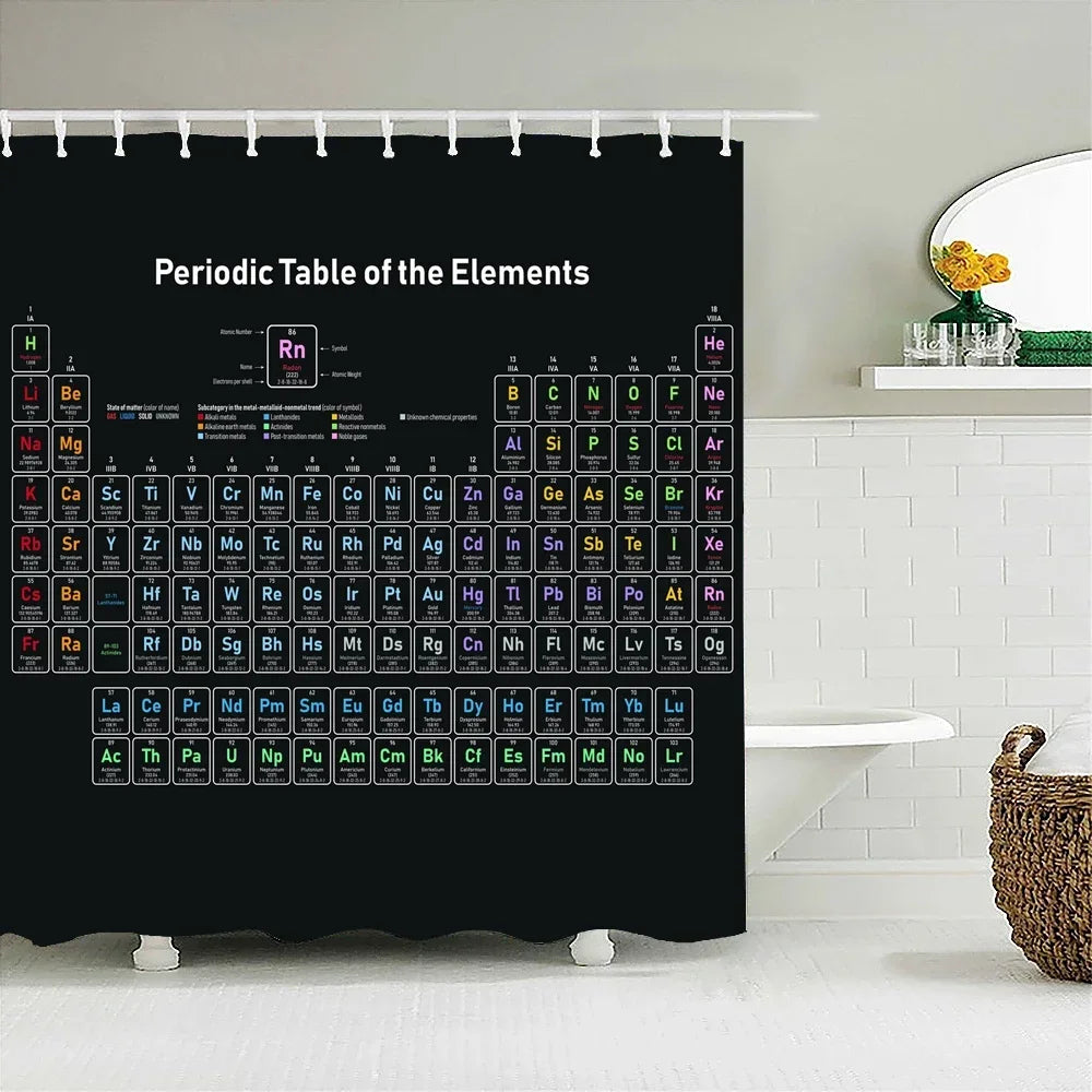 Periodic Table of Elements Bathroom Curtains Waterproof 3D Print Shower Curtain White Fabric Curtain