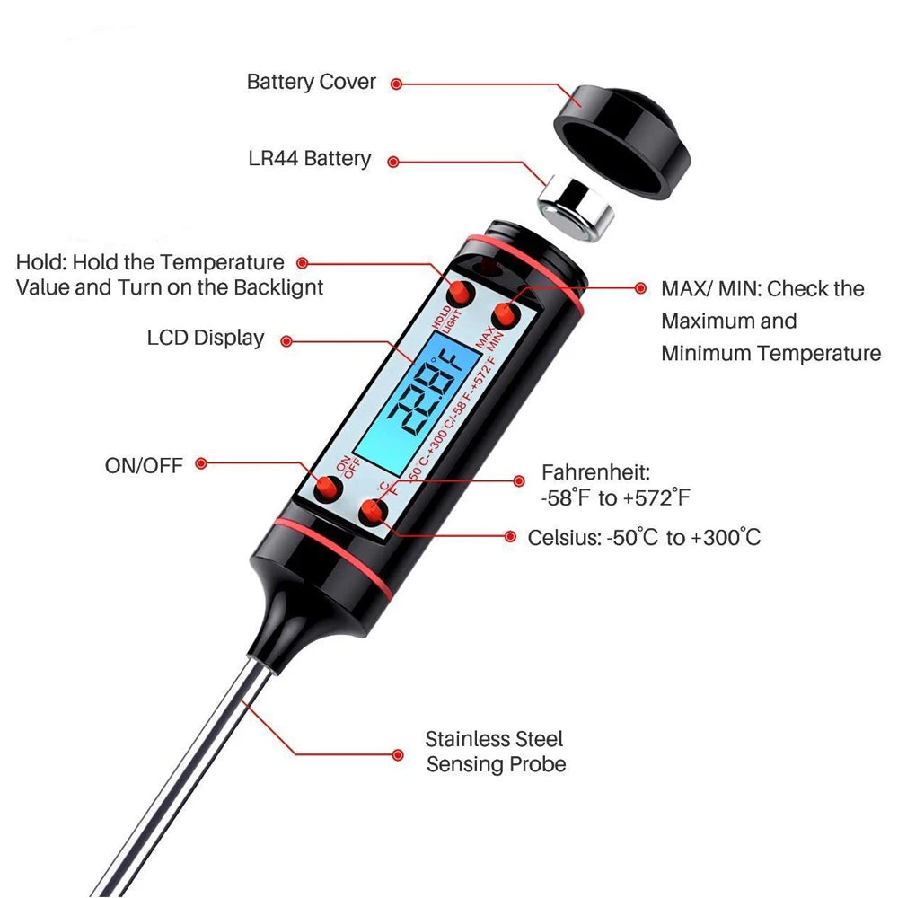 New Professional Digital Thermometer 304 Stainless Steel Probe Tools