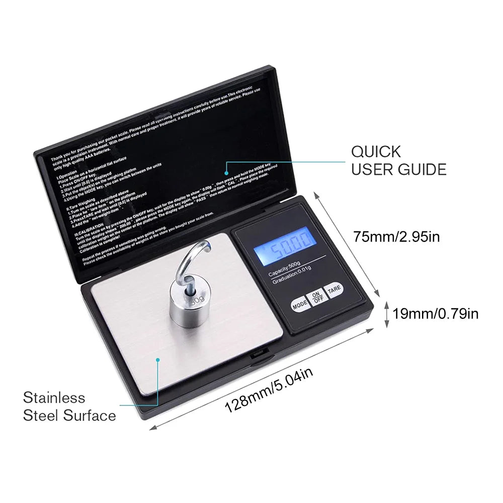 500g/0.01g Digital kitchen Scale Jewelry Gram Weight High Precision Backlight Electric Pocket Scale LCD Mini Digital Scale
