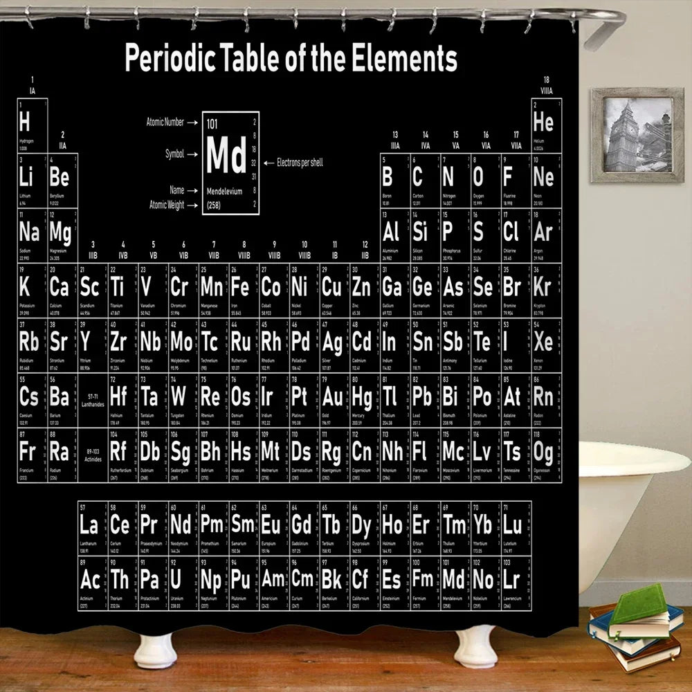 Periodic Table of Elements Bathroom Curtains Waterproof 3D Print Shower Curtain White Fabric Curtain