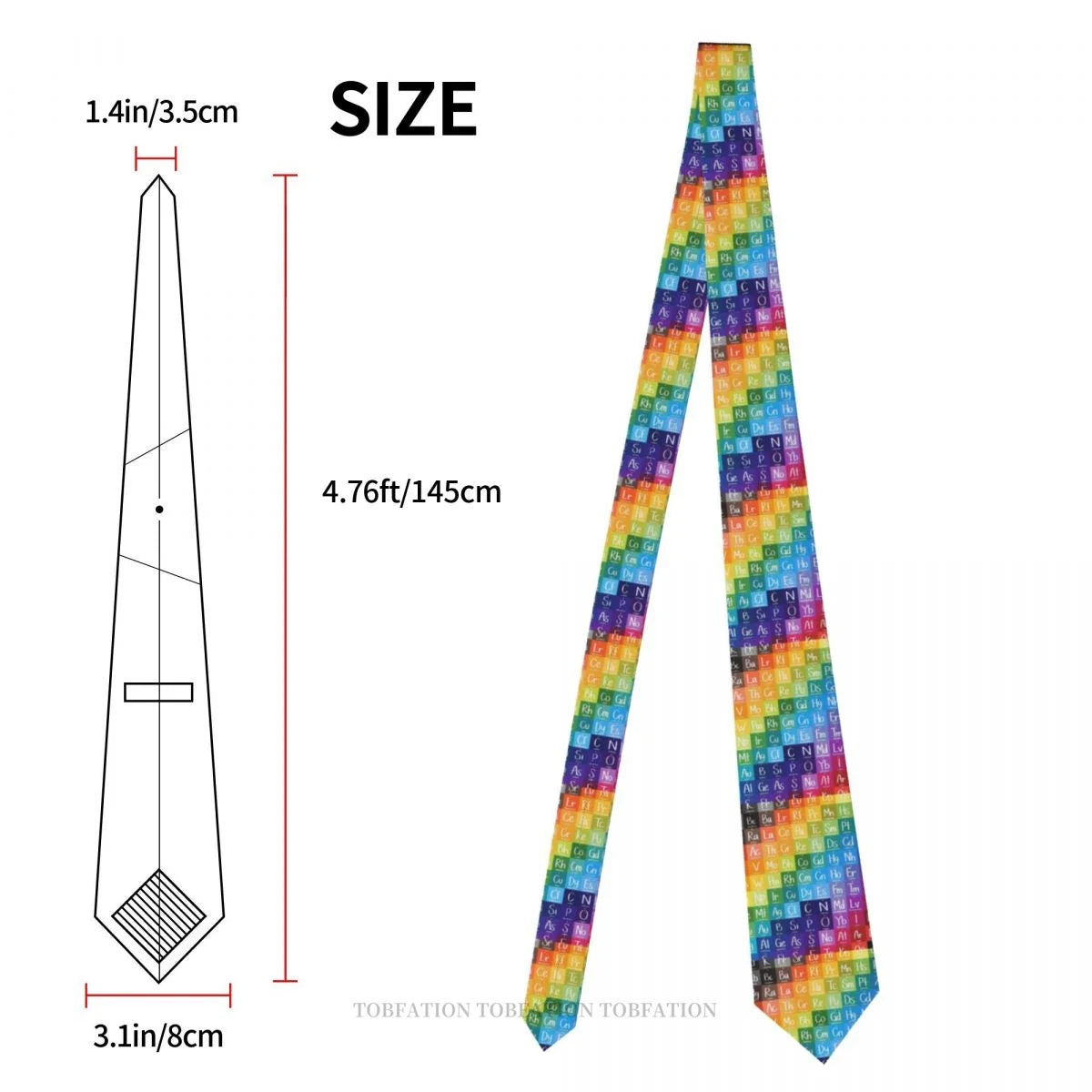 Periodic Table of the Elements Rainbow Gradient Men Ties 3D Printed Hip-Hop Street Business Wedding Party Shirt Accessories