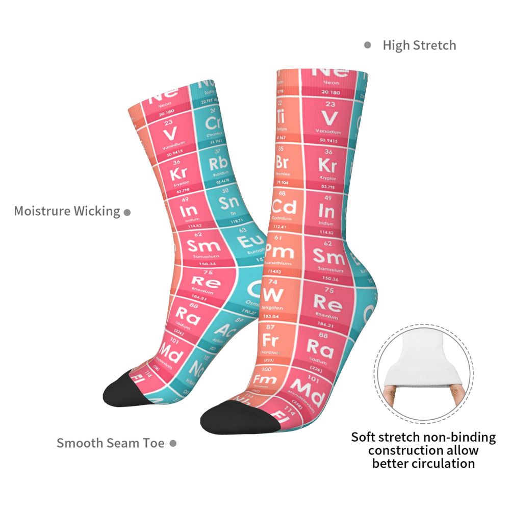 Funny Men's Socks Harajuku Vintage Periodic Table of the Elements Hip Hop Casual Crew Sock Gift Pattern Printed