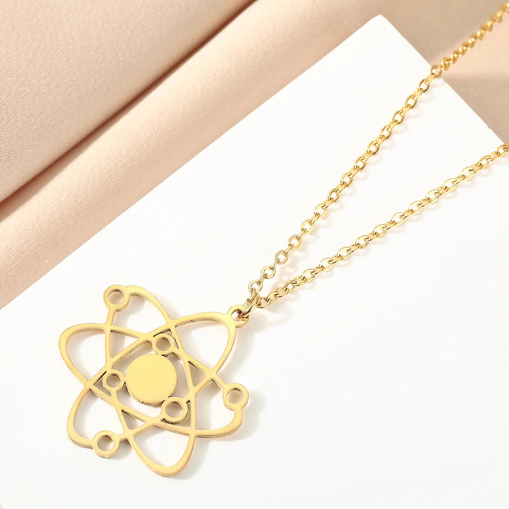 QIMING Stainless Steel Carbon Atom Pendant Necklace For Women Planet Physics Science Jewelry Greek Necklace Gift