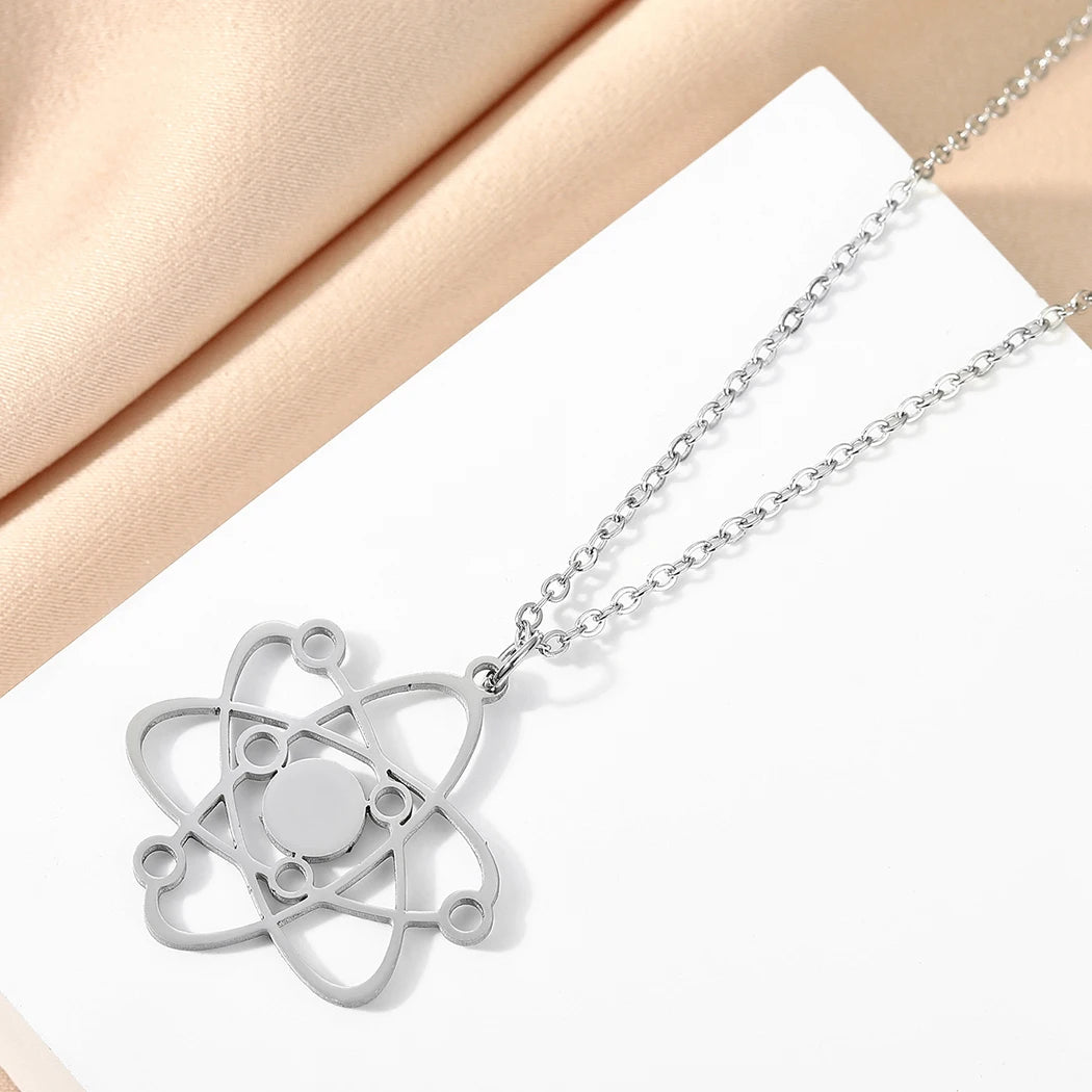 QIMING Stainless Steel Carbon Atom Pendant Necklace For Women Planet Physics Science Jewelry Greek Necklace Gift