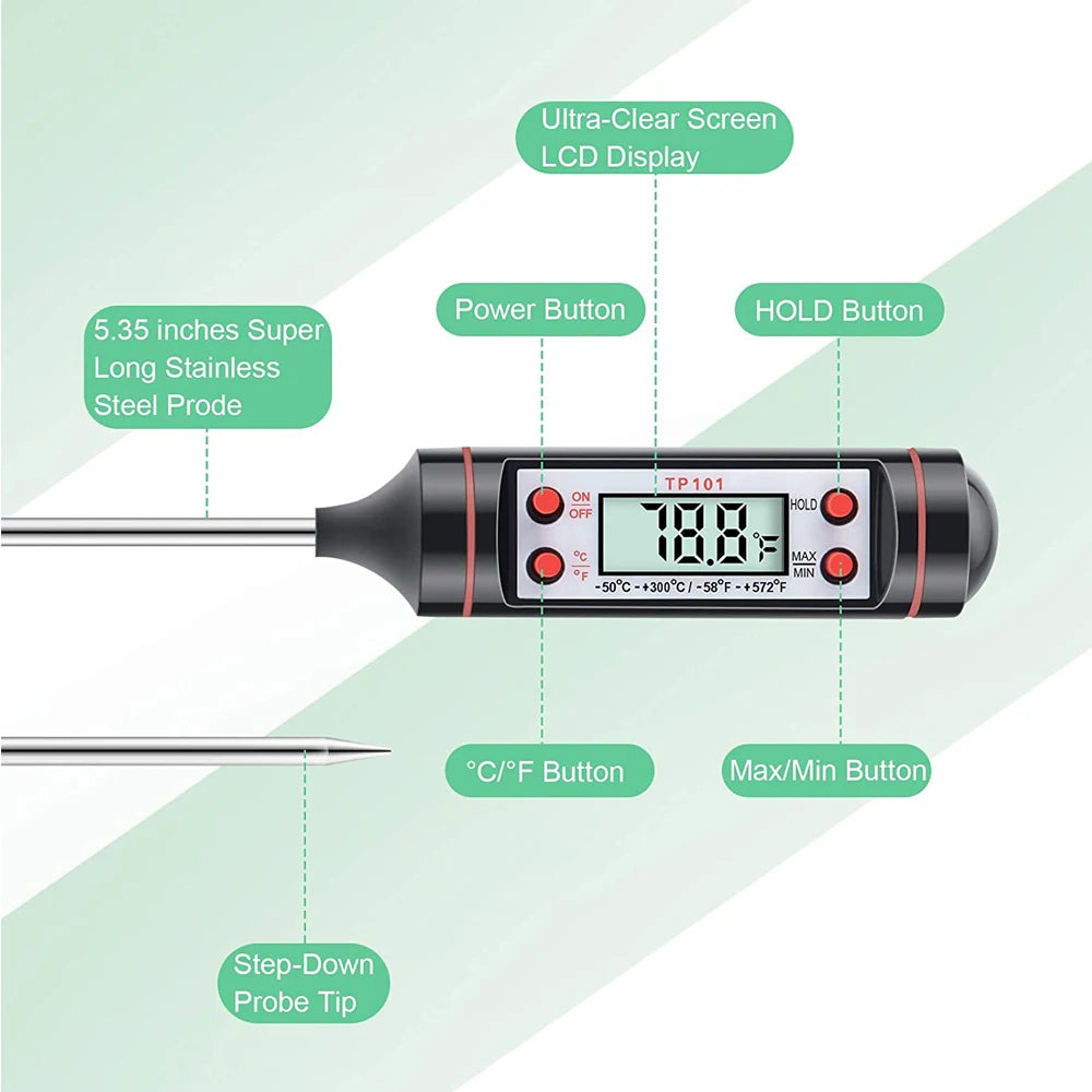 New Professional Digital Thermometer 304 Stainless Steel Probe Tools