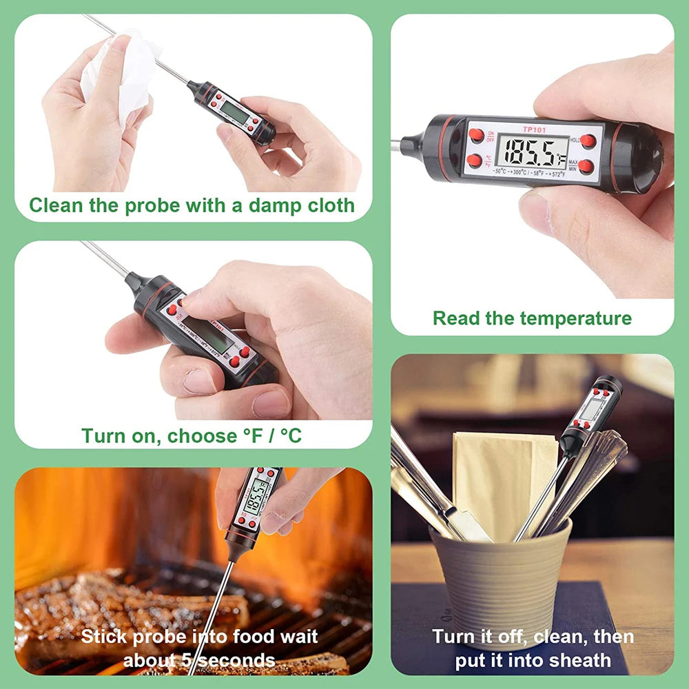 New Professional Digital Thermometer 304 Stainless Steel Probe Tools