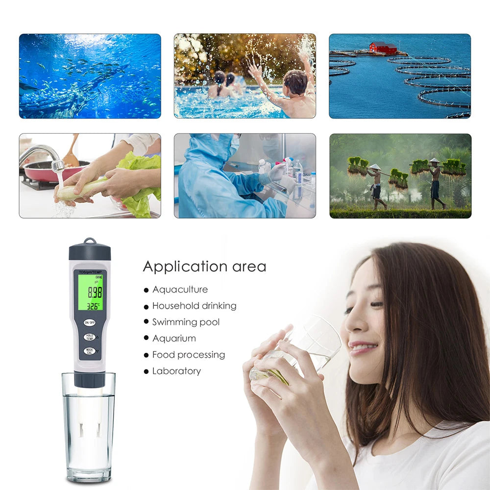 3 IN 1 PH Meter Water Quality Tester pH/TDS/TEMP Digital LCD EZ 9901 Monitor Tester For Pools, Drinking Water, Aquariums