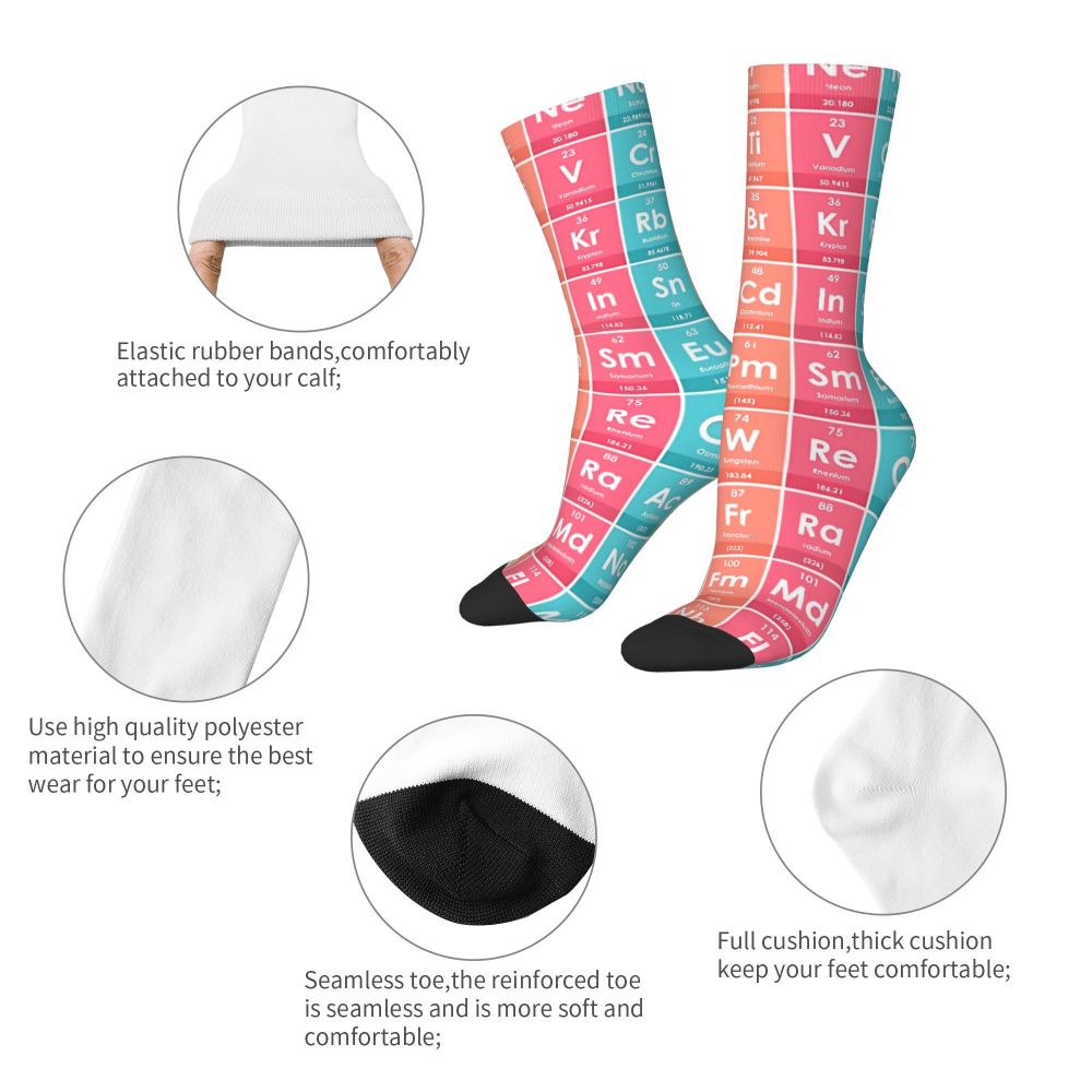 Funny Men's Socks Harajuku Vintage Periodic Table of the Elements Hip Hop Casual Crew Sock Gift Pattern Printed