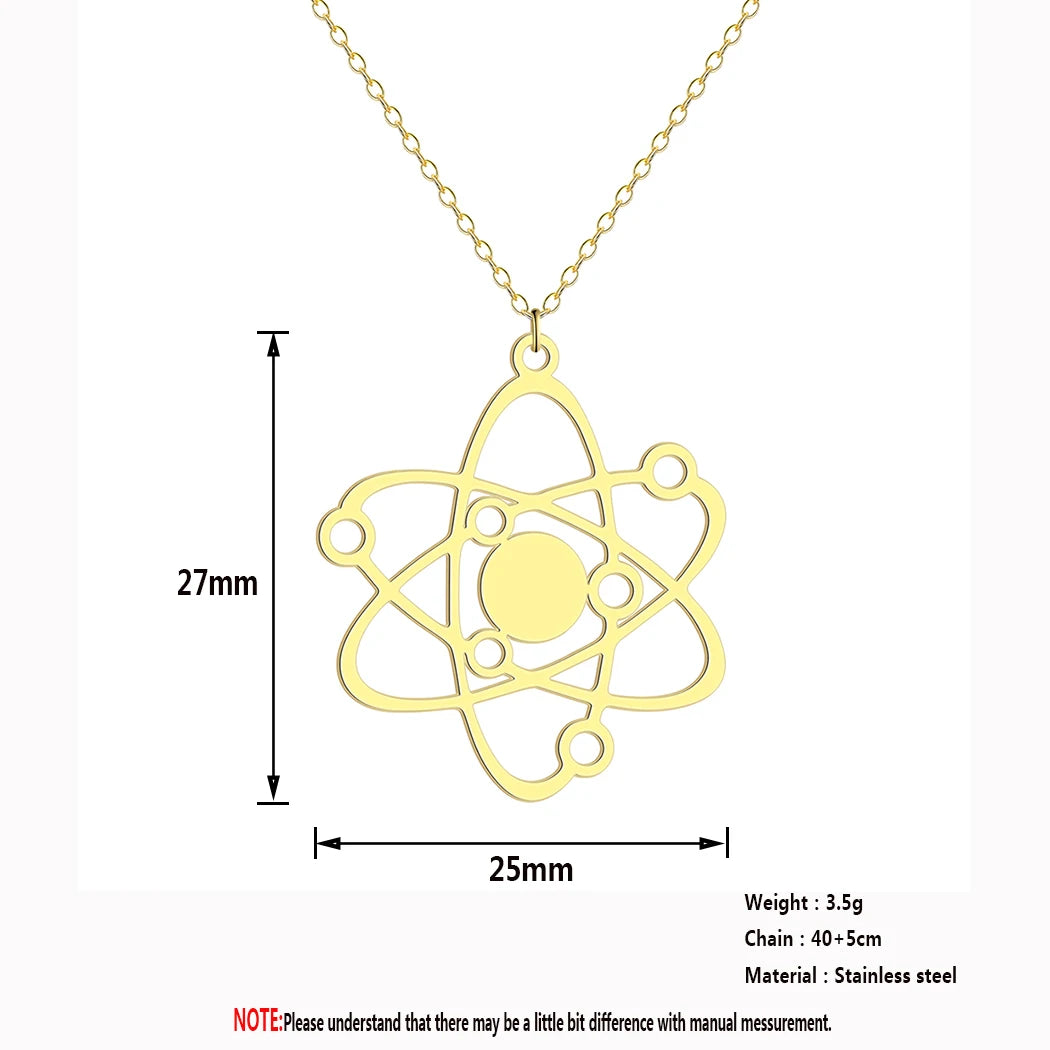 QIMING Stainless Steel Carbon Atom Pendant Necklace For Women Planet Physics Science Jewelry Greek Necklace Gift