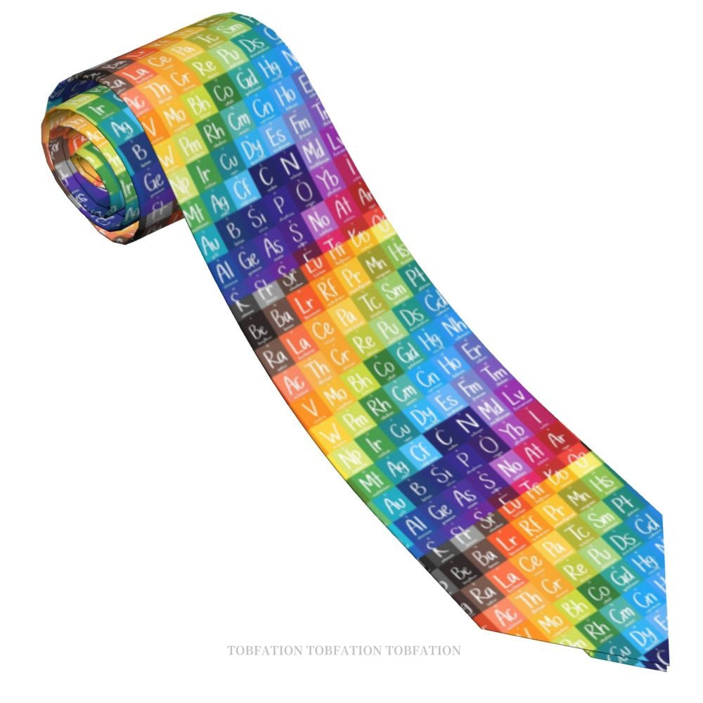 Periodic Table of the Elements Rainbow Gradient Men Ties 3D Printed Hip-Hop Street Business Wedding Party Shirt Accessories