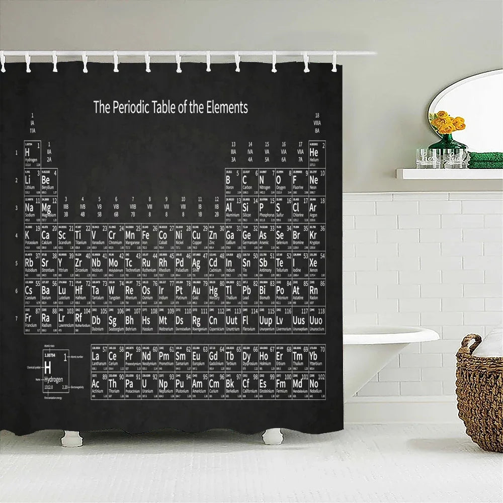 Periodic Table of Elements Bathroom Curtains Waterproof 3D Print Shower Curtain White Fabric Curtain