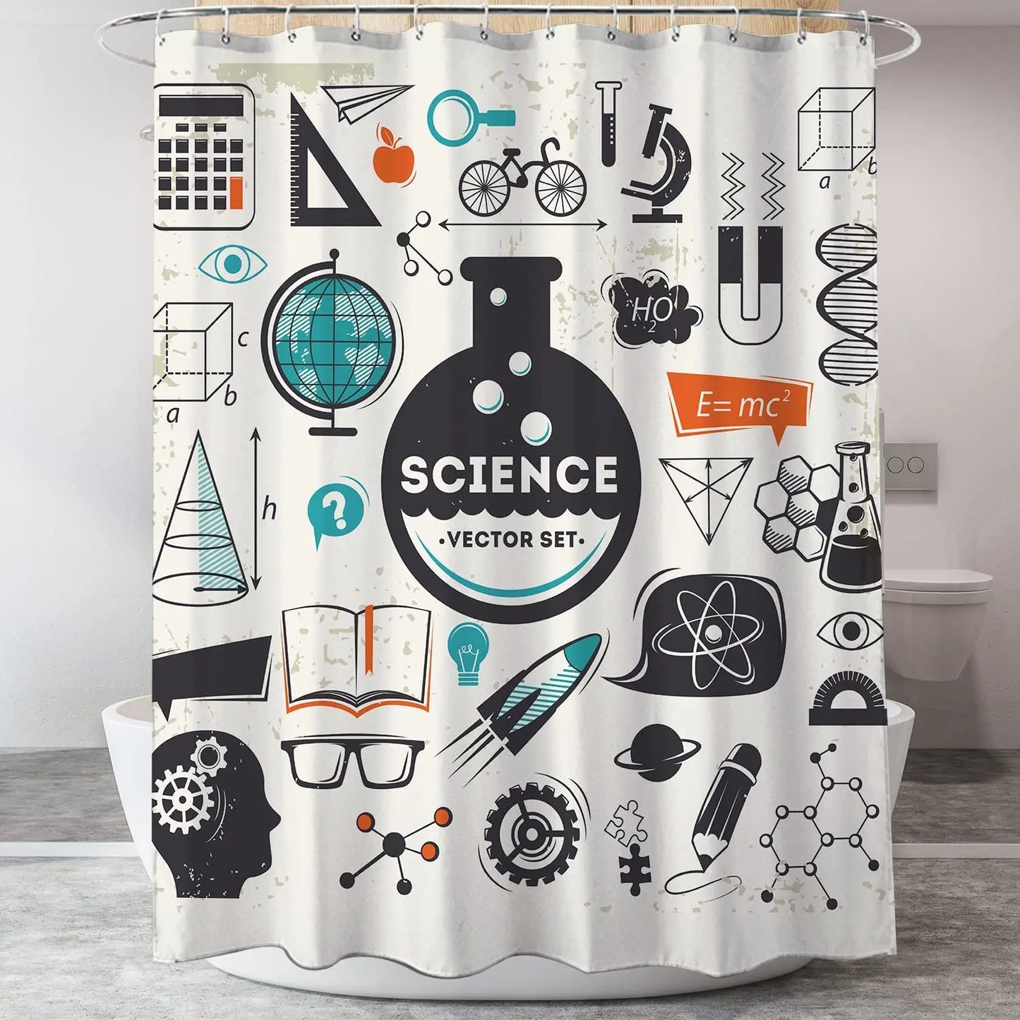 Kids Science Shower Curtain for Bathroom Decor Physics Lab Theme Shower Curtains for Girls and Boys Beige Fabric Waterproof