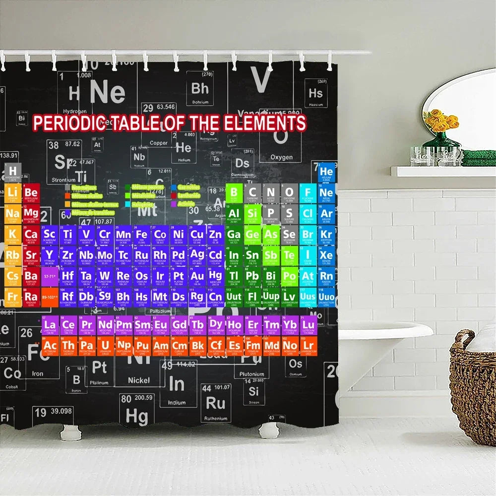 Periodic Table of Elements Bathroom Curtains Waterproof 3D Print Shower Curtain White Fabric Curtain