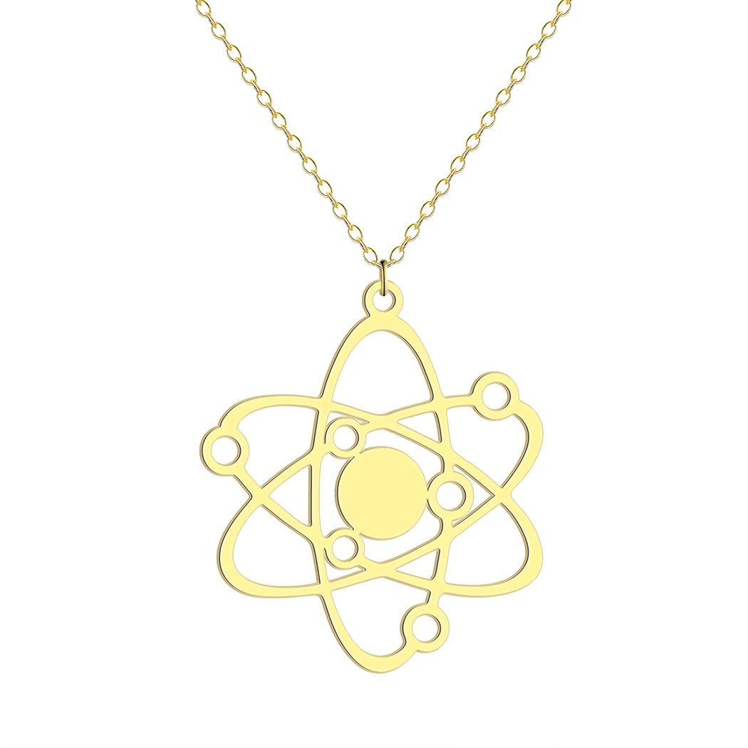 QIMING Stainless Steel Carbon Atom Pendant Necklace For Women Planet Physics Science Jewelry Greek Necklace Gift