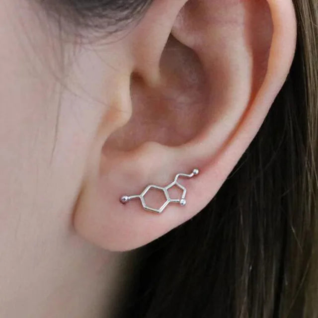 Trendy Serotonin Molecule DNA Ear Climbers Earrings For Girls Geometry Ear Jackets Chemical Molecules Ear Crawler Pendients