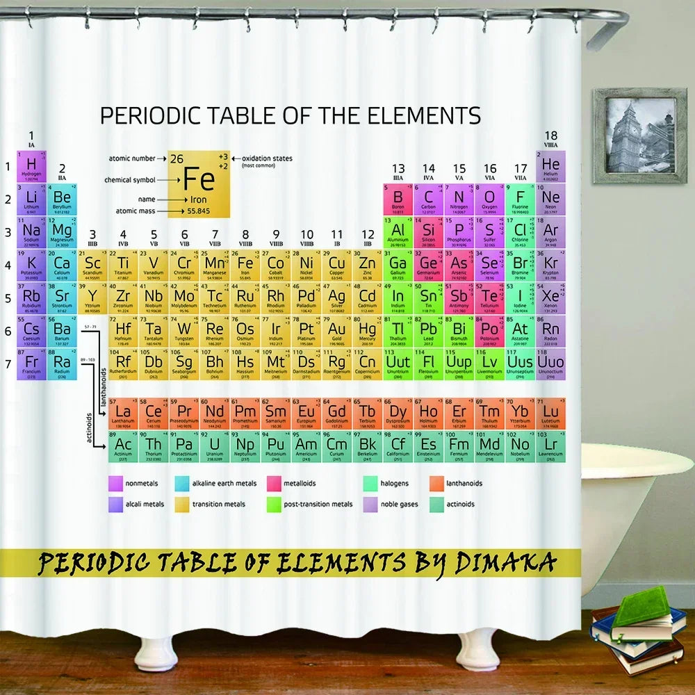 Periodic Table of Elements Bathroom Curtains Waterproof 3D Print Shower Curtain White Fabric Curtain
