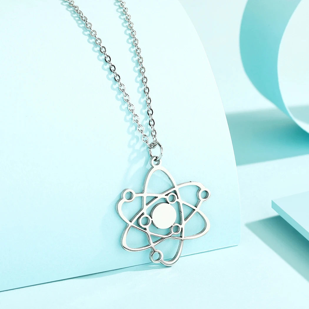 QIMING Stainless Steel Carbon Atom Pendant Necklace For Women Planet Physics Science Jewelry Greek Necklace Gift