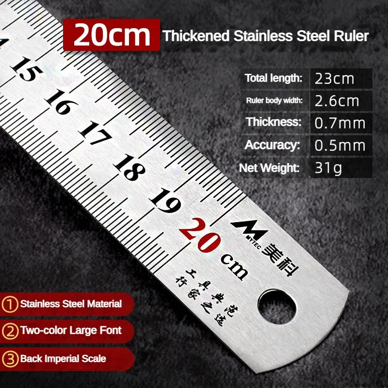 15cm/20cm/30cm/50cm Stainless Straight Ruler Steel Double Side Centimeter Inches Scale Metric Ruler Tool School Supplies Rulers