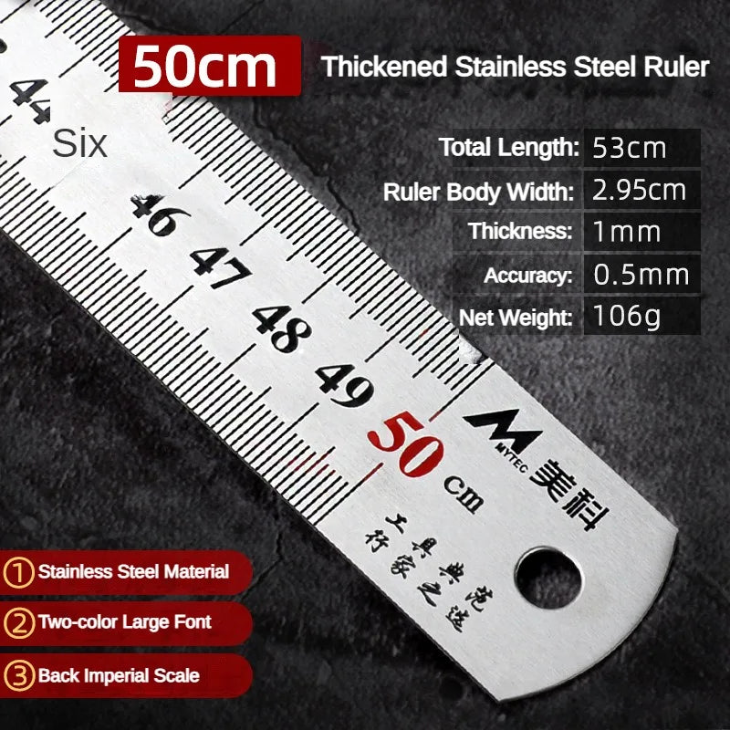 15cm/20cm/30cm/50cm Stainless Straight Ruler Steel Double Side Centimeter Inches Scale Metric Ruler Tool School Supplies Rulers