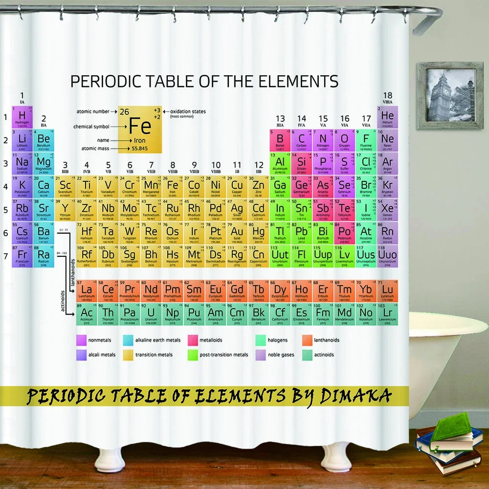 Periodic Table of Elements Bathroom Curtains Waterproof 3D Print Shower Curtain White Fabric Curtain