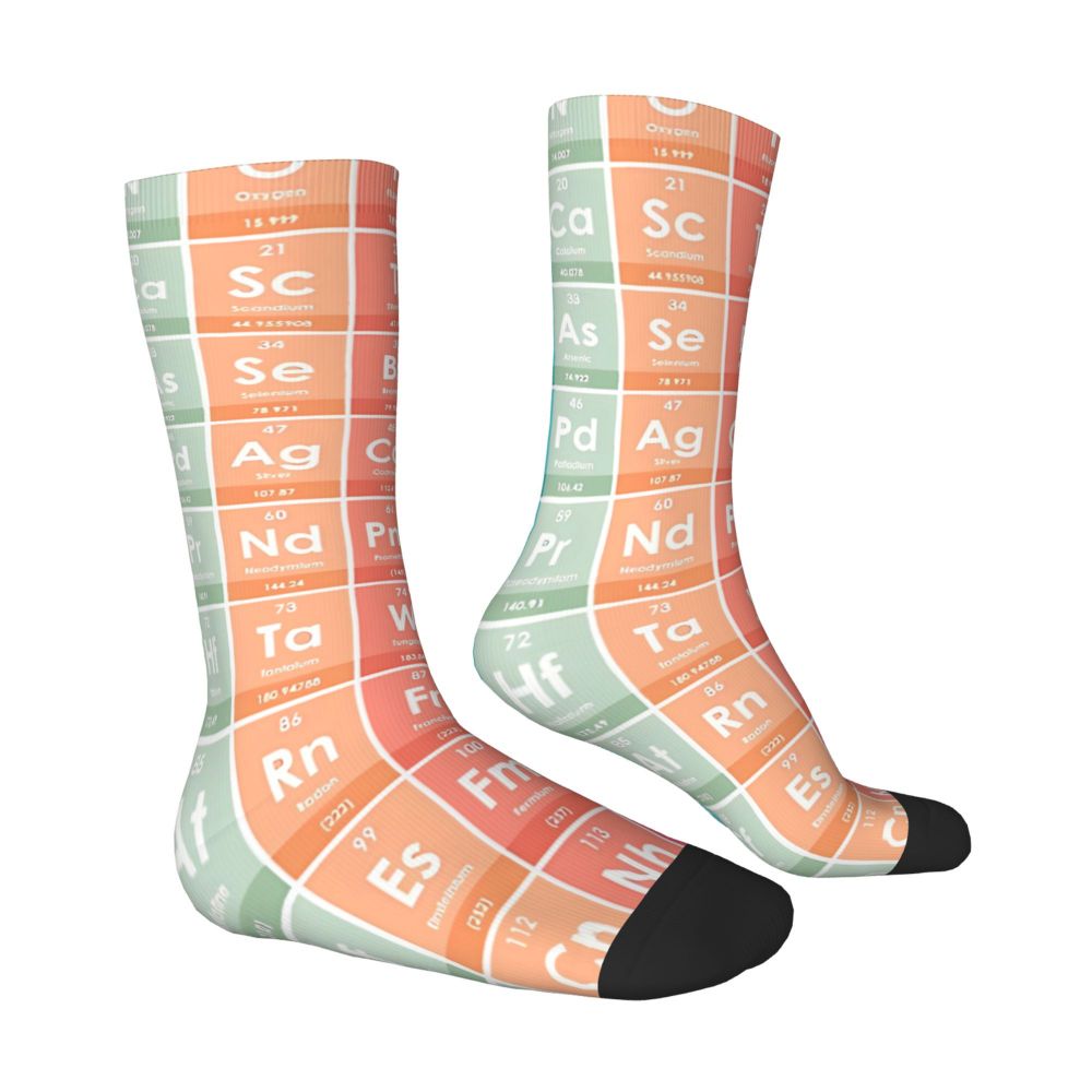 Funny Men's Socks Harajuku Vintage Periodic Table of the Elements Hip Hop Casual Crew Sock Gift Pattern Printed