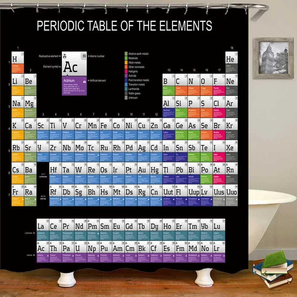 Periodic Table of Elements Bathroom Curtains Waterproof 3D Print Shower Curtain White Fabric Curtain