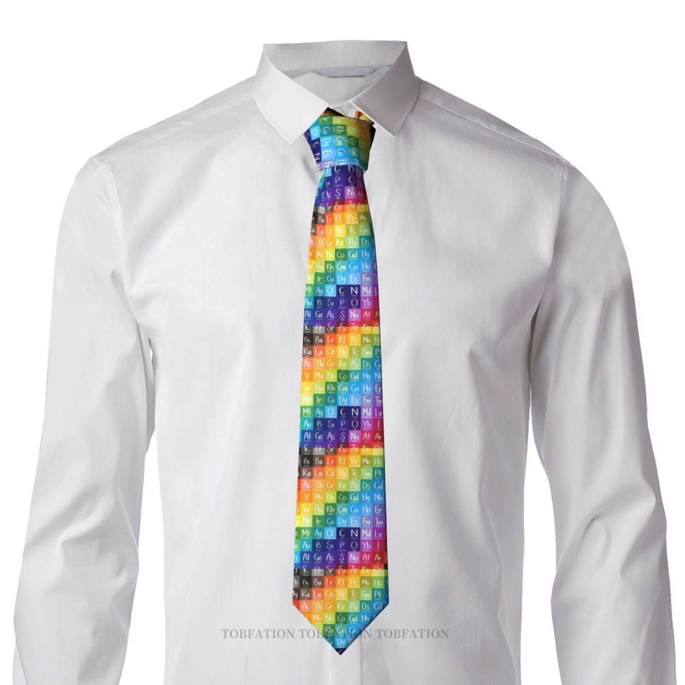 Periodic Table of the Elements Rainbow Gradient Men Ties 3D Printed Hip-Hop Street Business Wedding Party Shirt Accessories