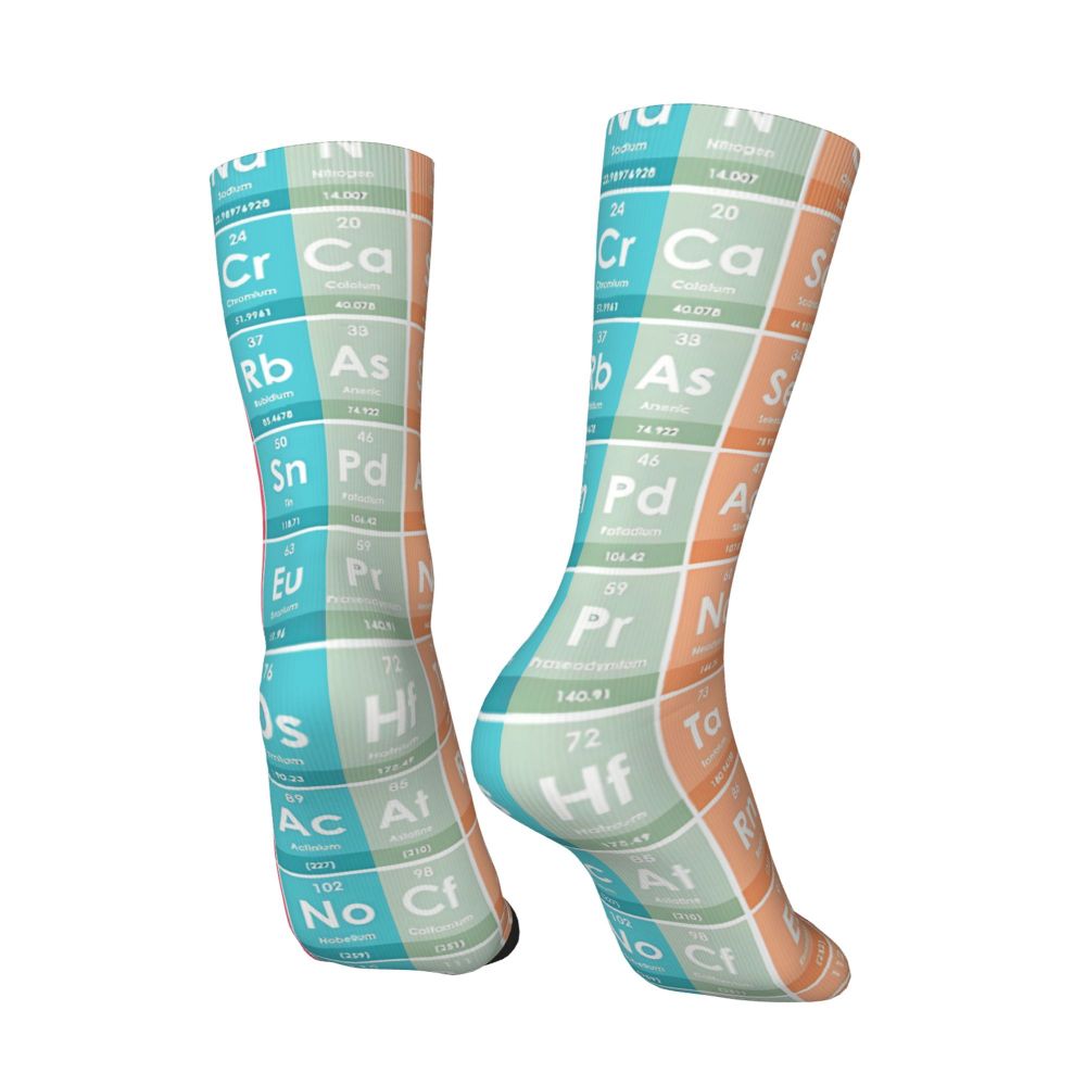 Funny Men's Socks Harajuku Vintage Periodic Table of the Elements Hip Hop Casual Crew Sock Gift Pattern Printed