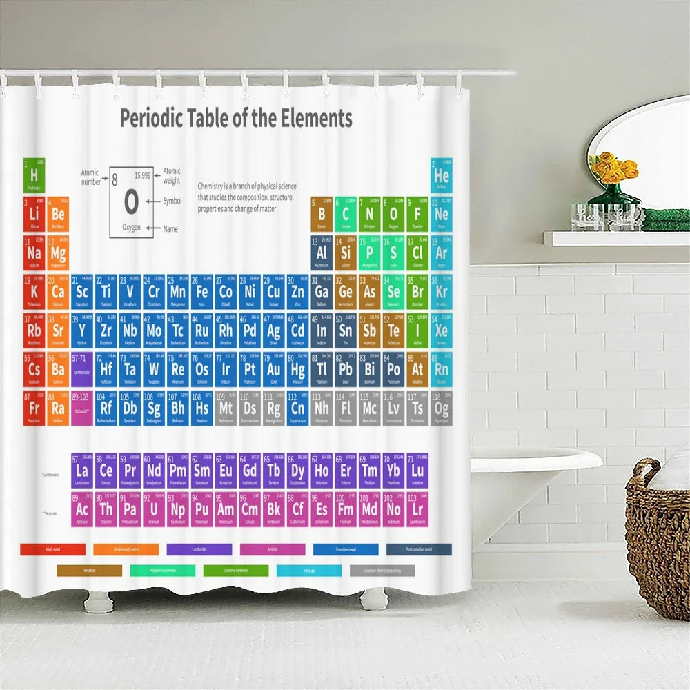 Periodic Table of Elements Bathroom Curtains Waterproof 3D Print Shower Curtain White Fabric Curtain