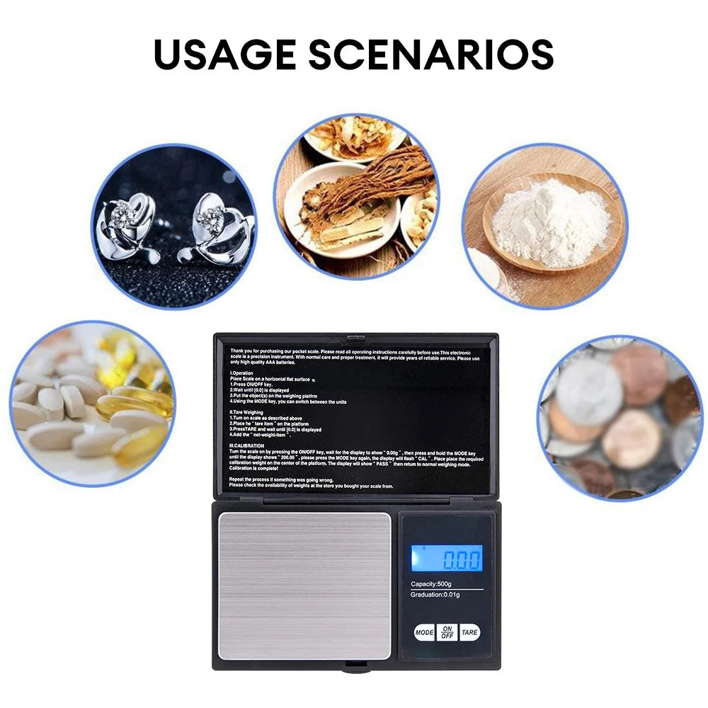 500g/0.01g Digital kitchen Scale Jewelry Gram Weight High Precision Backlight Electric Pocket Scale LCD Mini Digital Scale