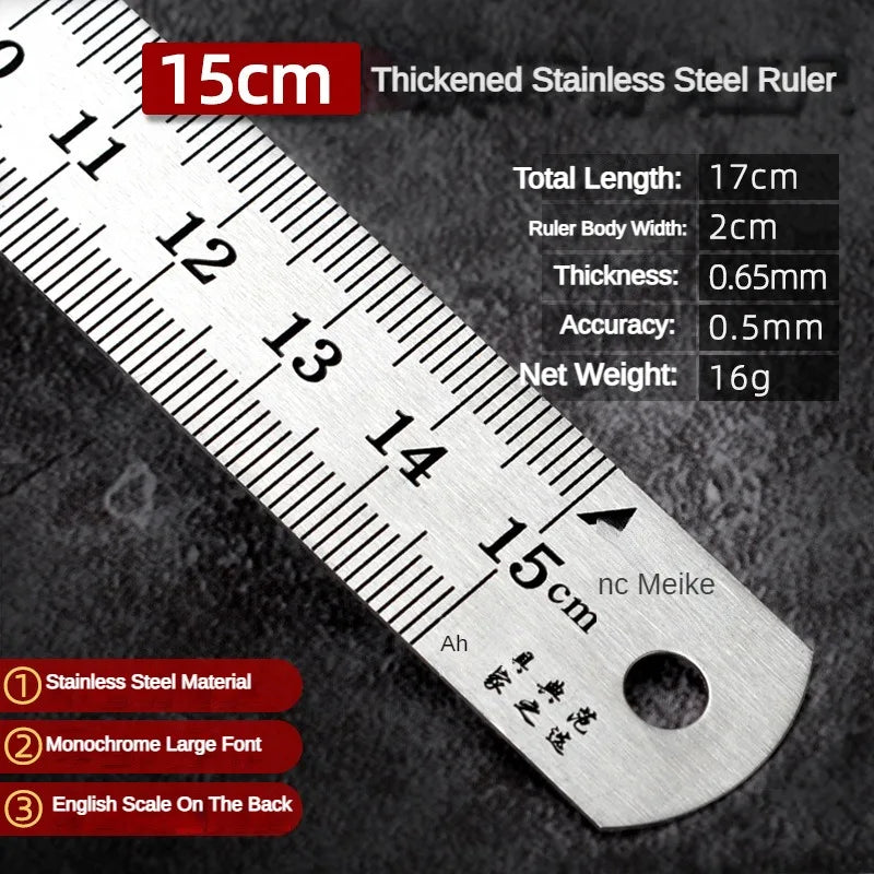 15cm/20cm/30cm/50cm Stainless Straight Ruler Steel Double Side Centimeter Inches Scale Metric Ruler Tool School Supplies Rulers