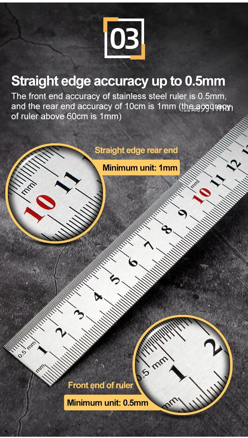 15cm/20cm/30cm/50cm Stainless Straight Ruler Steel Double Side Centimeter Inches Scale Metric Ruler Tool School Supplies Rulers