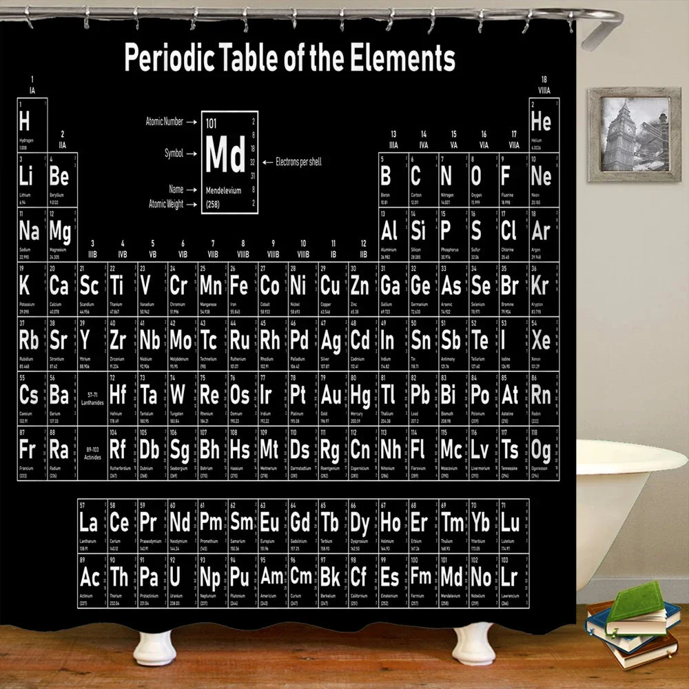 Periodic Table of Elements Bathroom Curtains Waterproof 3D Print Shower Curtain White Fabric Curtain