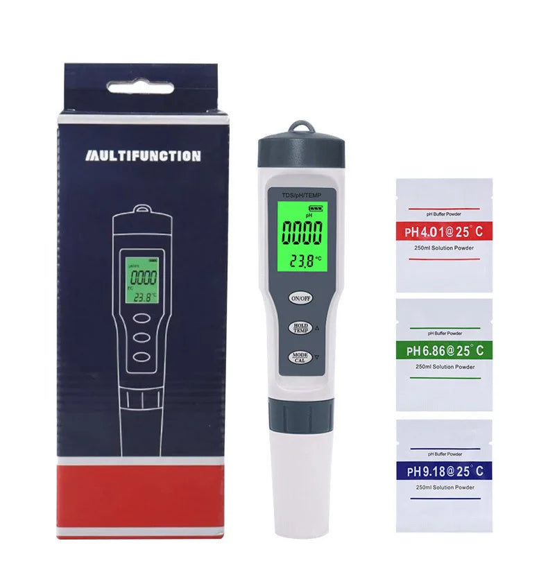 3 IN 1 PH Meter Water Quality Tester pH/TDS/TEMP Digital LCD EZ 9901 Monitor Tester For Pools, Drinking Water, Aquariums